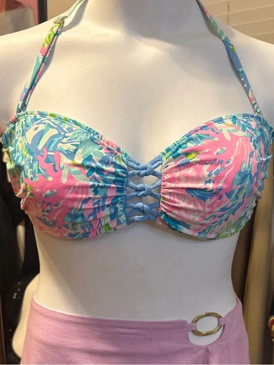Lilly Pulitzer Pink & Blue Lattice Bikini Top 14 - Picture 2 of 12